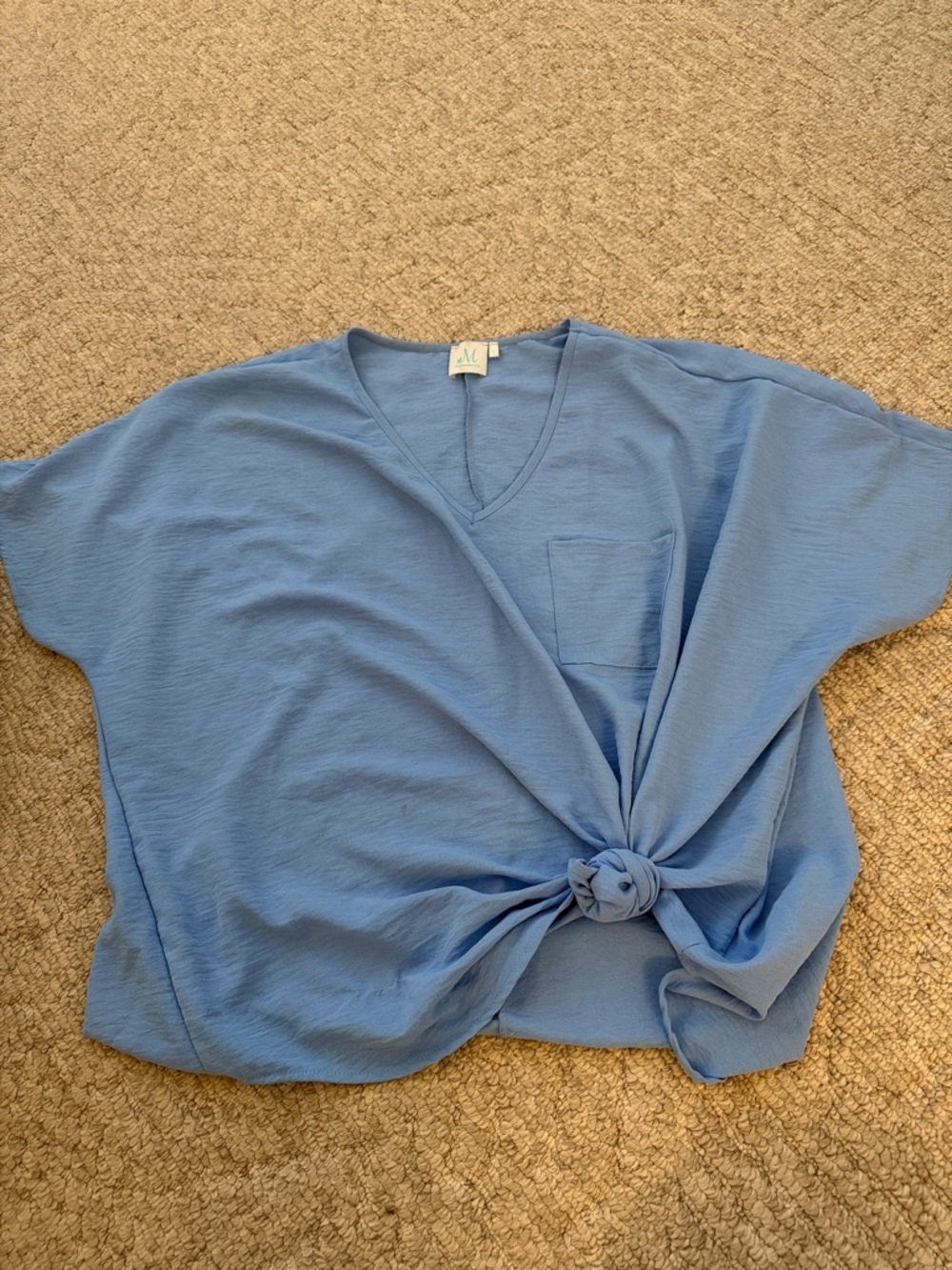 Light Blue V-Neck Pocket Women's Top